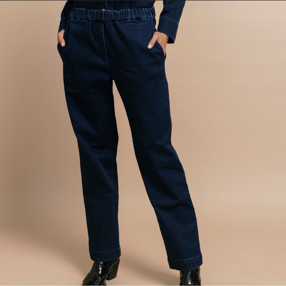 NWT Montserrat Jet Set Pant, elastic waistband, denim, jeans size S